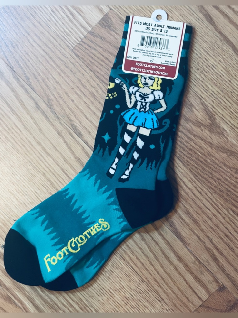 Footclothes Teal Novelty Socks - Alice Graphic